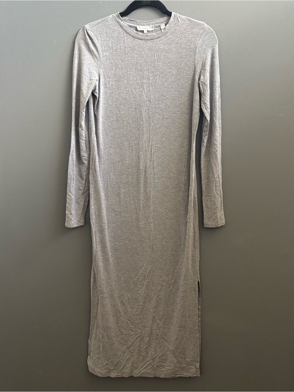 Vince Light Gray Long Sleeve Crewneck Maxi T-Shirt Dress
